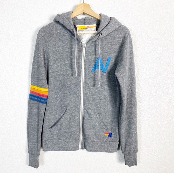 Aviator Nation Tops - Aviator Nation Unisex Grey Full Zip Hooded Sweater Size X-Small